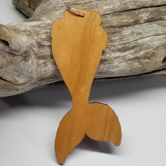 Mermaid Design II  Hand-painted  Solid Cherry Wood with 925 Sterling Silver Loop - Picture 6 of 6